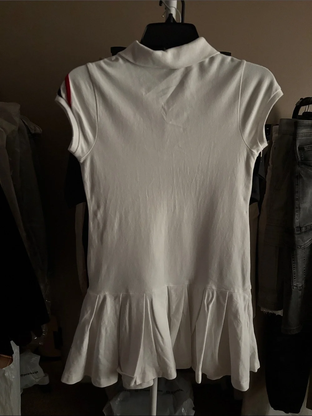 Ralph Lauren White Polo Dress with Red Pony and Red/Navy Shoulder Stripes